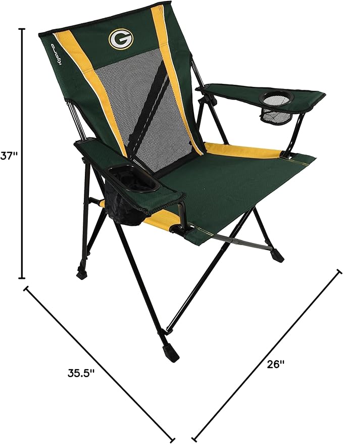 Kijaro Sports Fan Folding Chair 26 L x 35.5 W x 37 H Green Bay Packers