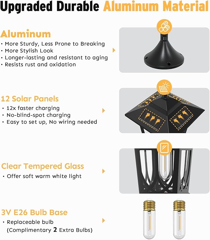 73 Aluminum Solar Lamp Post Light 3-Head Solar Light Posts for Outside Waterproof 90Lm Outdoor Lamps for Patio Backyard Front Porch Decor Warm White Replaceable Bulb
