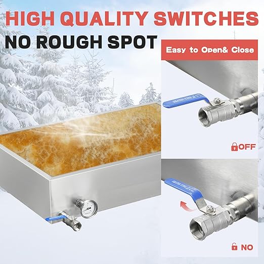 Maple Syrup Evaporator Pan 15.5Gal 304 Stainless Steel Maple Syrup Evaporator with Valve and Thermometer 30 x 20 x 6 Inch Feed Pan for Boiling Maple Syrup for Home and Outdoor Use