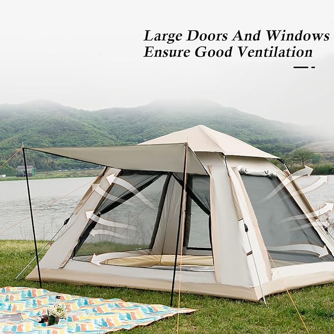 Instant Pop Up Camping Tent for 4-6 Person 2 Mesh Windows &amp 2 Doors Easy Set Up with Vestibule &amp Rainfly