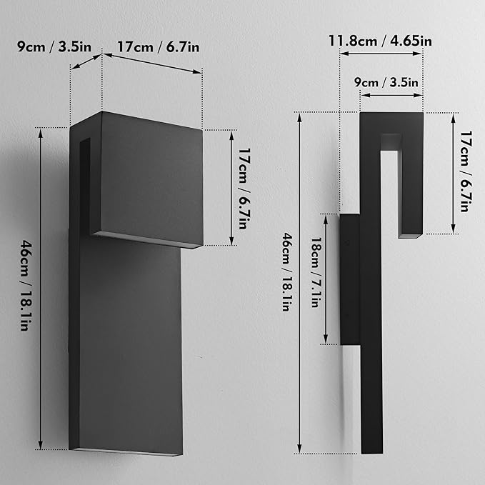 Modern LED Large Outdoor Wall Light 3000K 28W IP65 Waterproof Integrated LED Outdoor Wall Sconce Anti Rust Black Porch Lights Exterior Lighting Outside Lights Fixture for GarageBalconyBackyard 1PACK