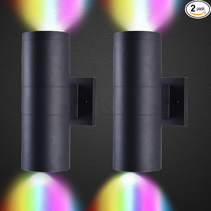 White &amp 16 Color Wall LightsColor Changing Wall Sconces Set of TwoRGB Up and Down Wall Lamp with Remote for PartyGame DecorationIndoorPorchGallery 2Pack (Black)