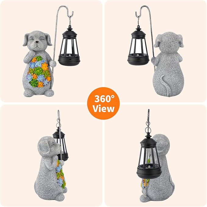 Solar Dog Garden Statue with Lantern – Waterproof Resin Outdoor Decor for Yard Lawn Flower Bed Backyard Front Yard Patio Balcony – Gift for Dog Lovers