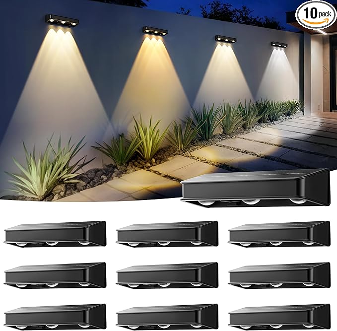 Solar Fence Lights 1200 mAh Solar Wall Lights Outdoor Waterproof IP65 led for Outside Backyard Patio Front Porch Yard House Garden Pool Decor (10 Pack) 6 Modes