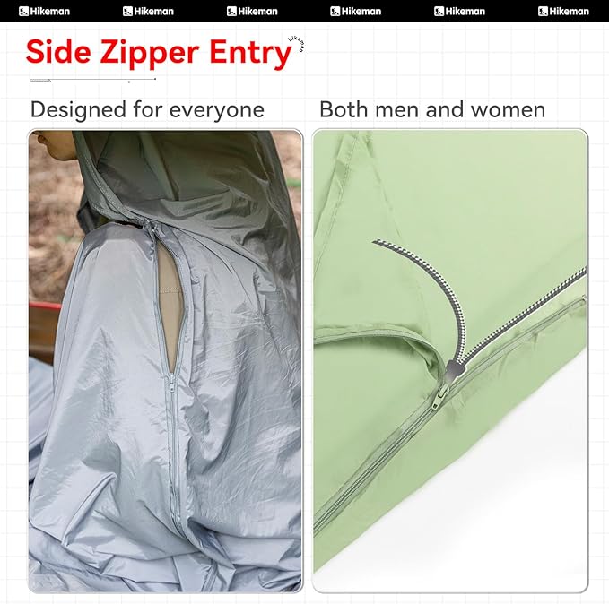HIKEMAN Sleeping Bag Liner High Elasticity Travel Sheet with Side Zipper Lightweight Soft and Portable for Camping Traveling Hotels Business Backpacking Hiking Both Men and Women
