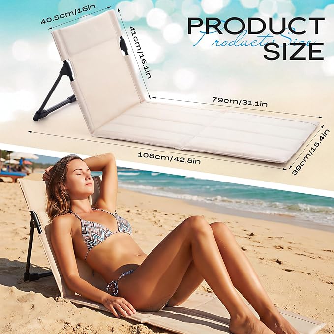 2 Pcs Foldable Beach Pool Chairs Portable Folding Adjustable Sun Chairs Poolside Seat for Edge of Pool for Beach Poolside Camping Picnic Lawn Accessories