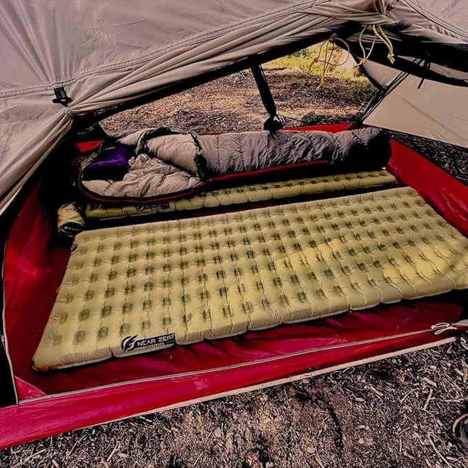 NEAR ZERO Blow Up Mattress for Camping Gear - Inflatable Sleeping Pad with R-Value of 3.7 Dual-Plated Aluminum Soft and Noise-Free Sleep Reliable Valve Sleeping Mattress for Camping Tent.