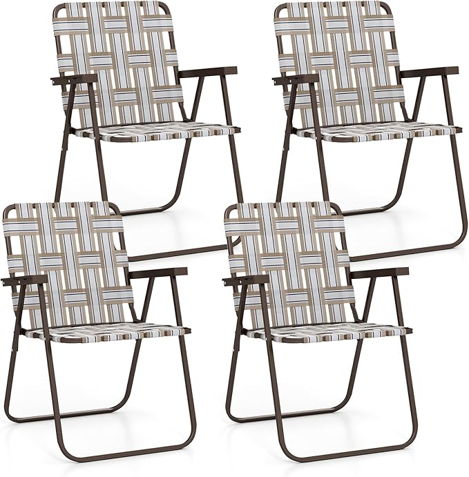 Giantex 4-Pack Lightweight Folding Camping Chairs 330 LBS Beach Chairs with Armrests No Assembly Needed Portable Webbed Lawn Chair for Picnic Fishing Patio Yard Outdoor Events Brown