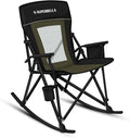 Folding Rocking Camping Chair Portable Outdoor Rocker with High Mesh Back Handrail Bars Carry Bag Cup Holder Bottle Opener Supports 400 lbs Black&ampGreen