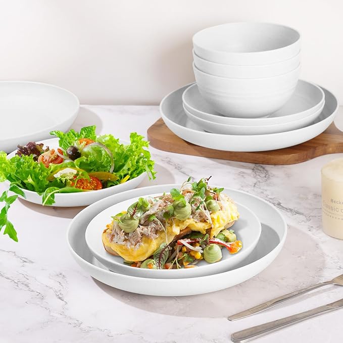White Plate Set Dishes Set for 8 includes Dinner PlatesPasta BowlsSoup Bowls and Drinking CupsUnbreakable White Dining Dishware Sets Microwave Dishwasher Safe For Kitchen Dorm Office Outdoor32PCS