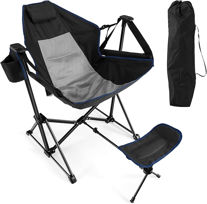 DORTALA Swinging Hammock Chairs for Camping Rocking Camp Chair w/Retractable Footrest Folding Camping Chair for Adults Great for Camping Fishing Picnic Carrying Bag Included Pack of 1 Black