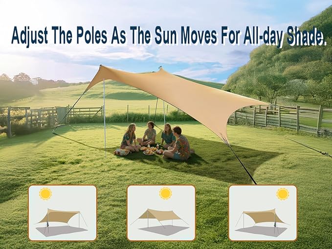 10×10ft UPF50+ Beach Tent Sun Shelter Windproof Stable Outdoor Pop Up Beach Shade Canopy for Camping Fishing Backyard Fun or Picnics 2 Poles