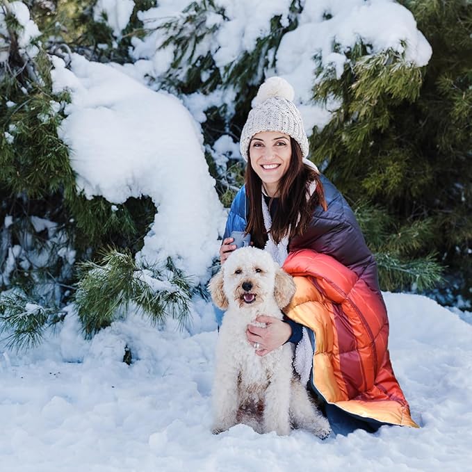 zzlamb Puffy Down Camping Blanket Water-Repellent Down Throw Travel Blanket Portable for Outdoor Light Warm Quilt for Couch Plane Car Theater Stadium Picnic RV Backpacking Hammock