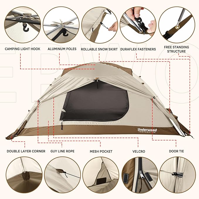 1/2 Person Backpacking Tent for 4-Season - Winter Waterproof Tent for One Person Lightweight Camping Gear for Backpacking Easy Set Up Cold Weather Essentials by Underwood Aggregator