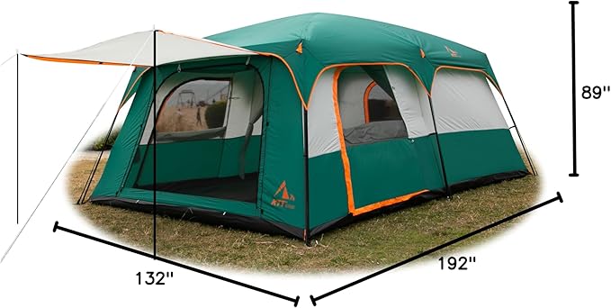 KTT Extra Large Tent 10-12-14 Person(A)Family Cabin Tents2 Rooms3 Doors and 3 Windows with MeshStraight WallWaterproofDouble LayerBig Tent for OutdoorPicnicCampingFamily Gathering