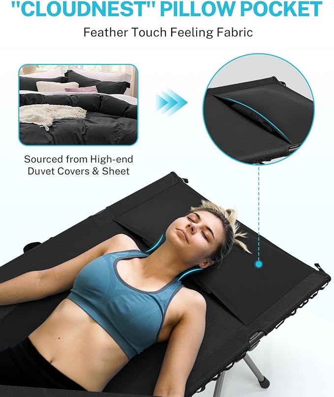 Gonex Camping Cot with Leg Extenders 2 in 1 Portable Ultralight Folding Cot for Adults Adjustable Height Supports 350lbs Sleeping Bed for Backpacking Travel Beach Home 74.8x27.5(Black 1 PCS)