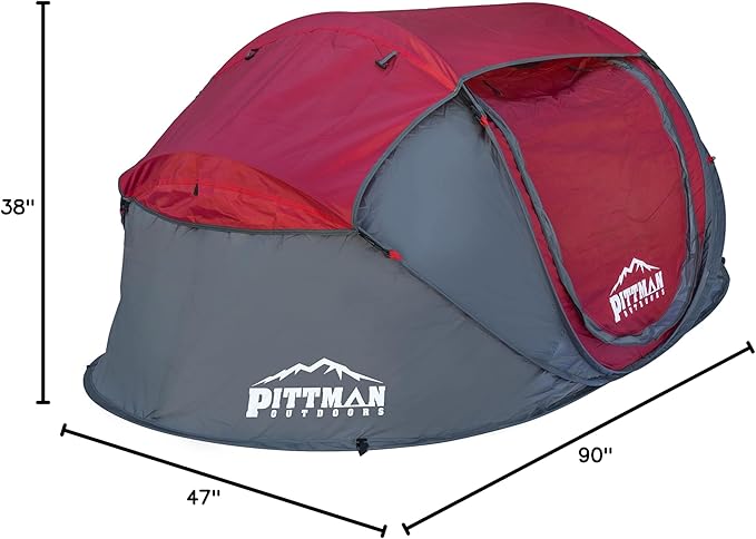 Pittman Outdoors PPI-POPUP2X Instant Set-up 2 Person Pop-up Tent with Large Mesh Window 7.55'x3.94'x3.2' (Height) Red