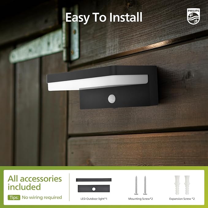 Philips Solar Motion Sensor Outdoor Wall Light 3 Lighting Modes 5000K IP54 Waterproof Solar LED Light for Garage Yard Porch