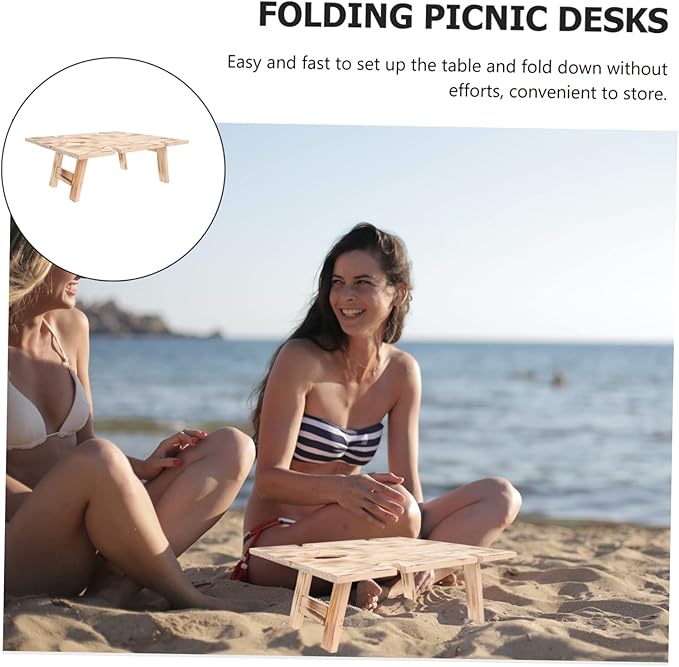 POPETPOP Portable Folding Picnic Table Lightweight Wooden Outdoor Table for Camping Travel and BBQ Compact Design Carrying Handle for Family Gatherings and Outdoor Activities