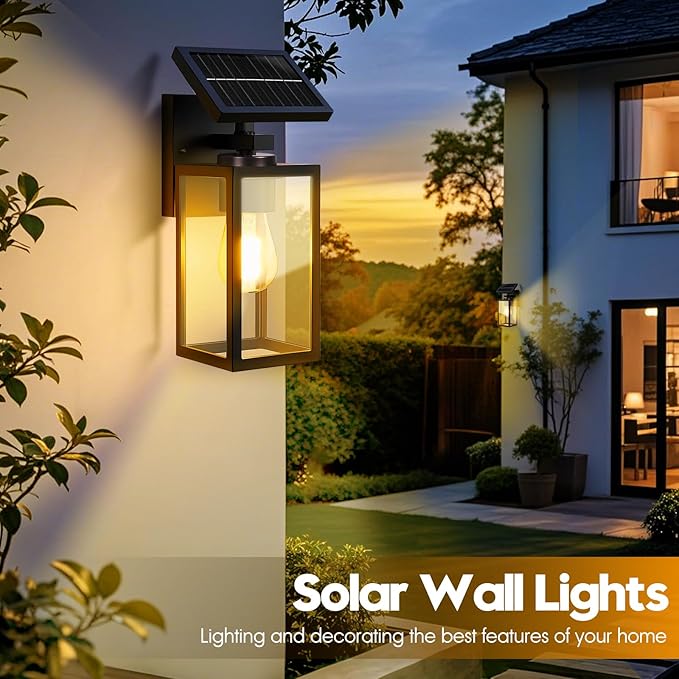 2Pack Solar Wall Lights Outdoor All-Metal Dusk to Dawn Solar Lanterns Outdoor Waterproof Porch Lights for House Front Garage Patio Shed (Bulb Included)