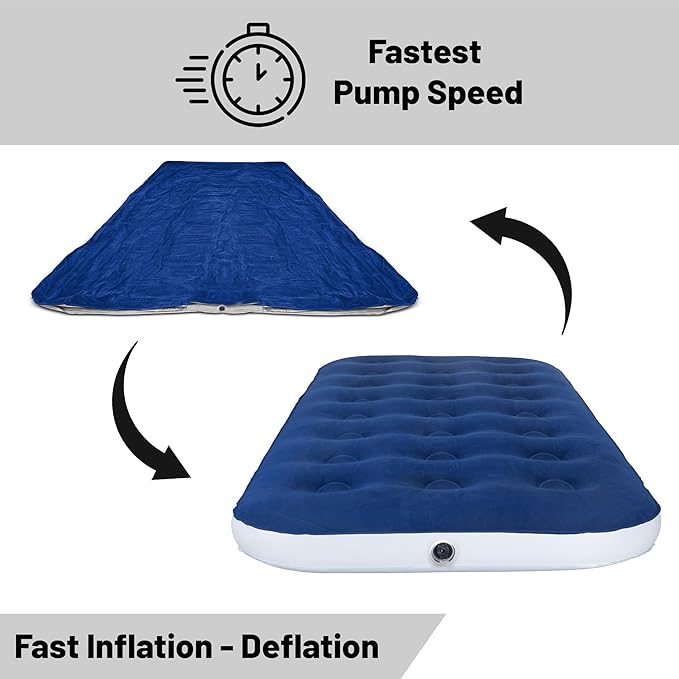 Greaton 8.5-Inch Durable Luxury Inflatable Air Mattress with Comfort Coil Technology and High Capacity Pump Good for Camping Home and Portable Travel Queen Blue