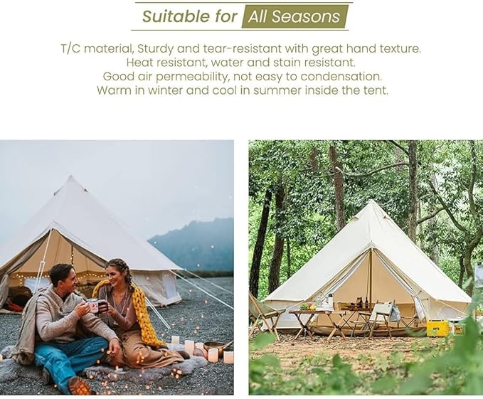 MC TOMOUNT Canvas Tent Bell Tent Yurt with Stove Jack Zipped Removable Floor for Glamping Truck Car Camping