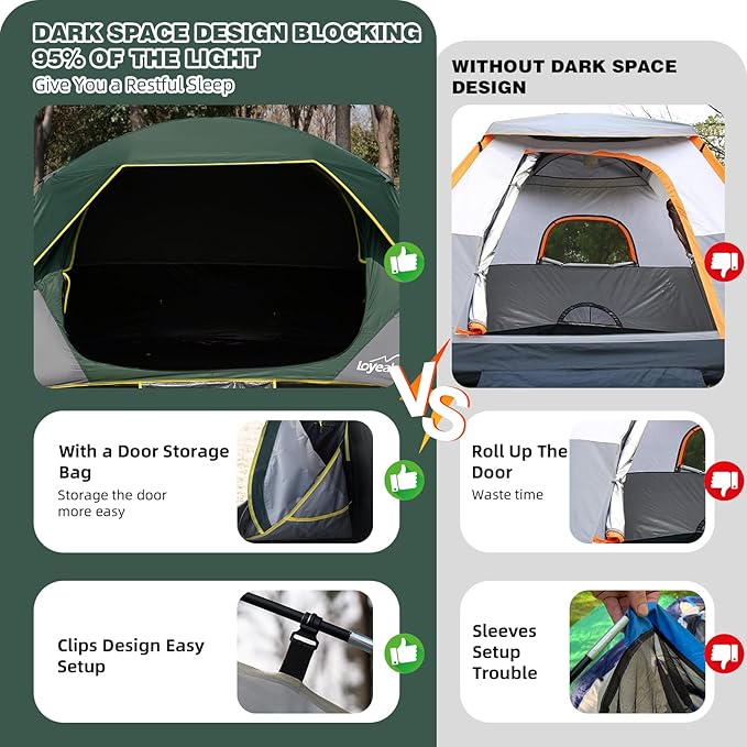 4/6 Person Blackout Camping Tent Easy Setup Waterproof Family Dome Tent for Camping with Rainfly Portable Double Layer Large Family Tent for Outdoor Camping&ampHiking