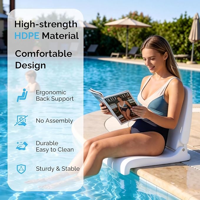 VINGLI Portable Pool Chair for Poolside Lakeeze Swim Stool Folding Flip Seat Chair for in PoolBeach Chair with Ergonomic Back Support for Pool Edges Stadium BeachCamping Tailgates Boats Docks