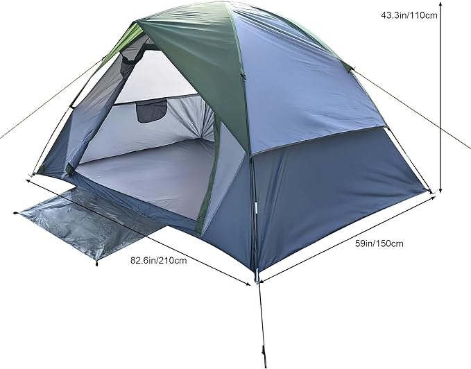 Outdoor Camping Tent 2-Person Dome Waterproof Double Layer Windproof Can be Used for Outdoor Hiking Traveling Fishing Picnic Family Gathering Multifunctional Camping Tent PU2000mm (2 Person)