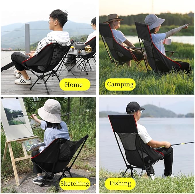 Portable Camping Chair Backpacking Chair - Ultralight Folding Chair - Compact Lightweight Foldable Chairs for Hiking Mountaineering Beach 2 PackBlack/Red