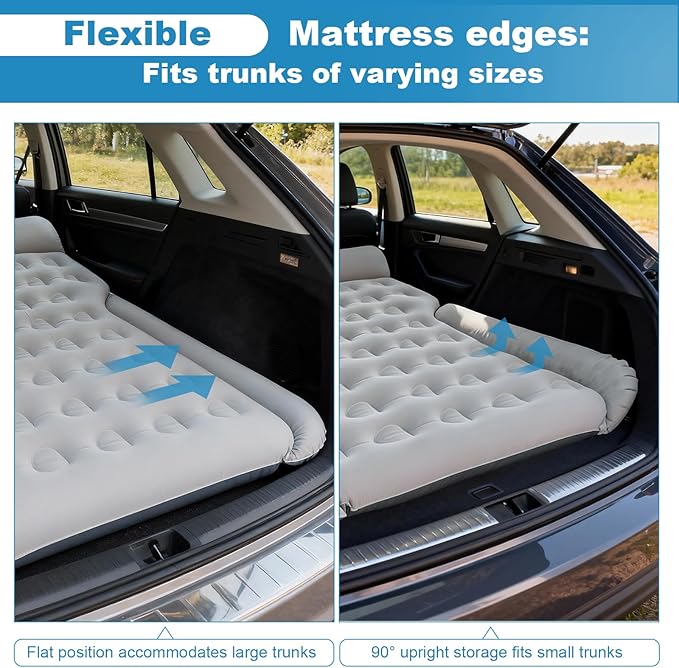 SUV Air Mattress Inflatable Bed for Car Sleeping Thickened Flocking Car Air Mattress Leakproof Comfortable Durable Cushion Cars Bed for SUVs Trunk Camping Road Trip (Gray)