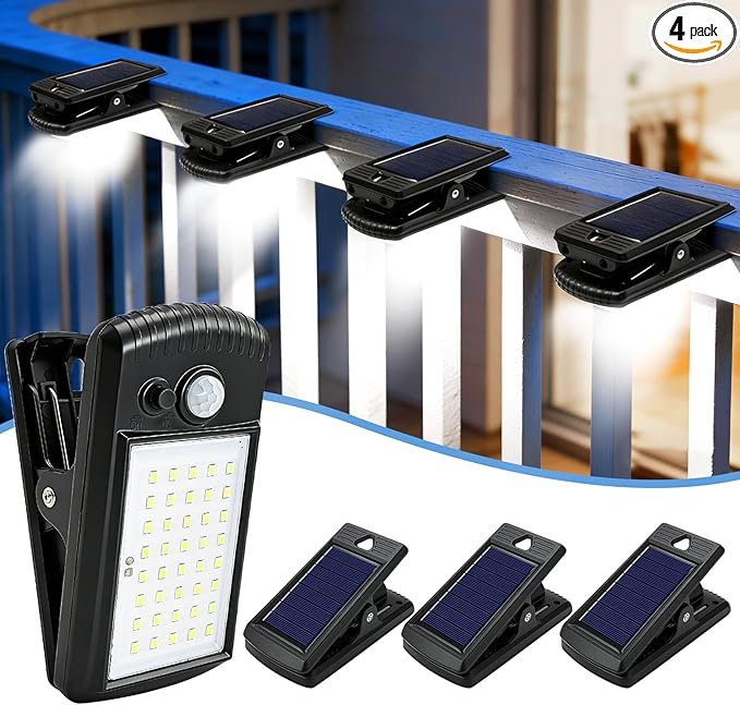 ZNYCYE 4 Pack Solar Motion Sensor Clip On Lights Outdoor A Total of 160 LED IP65 Waterproof Portable Security Light for Fence Deck Garage Patio Garden Camping &amp Emergency Use