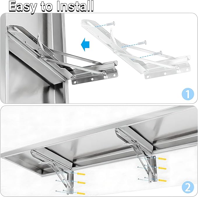 Folding Concession Shelf 68 x 12 Stainless Steel Drop Down Serving Food Shelf for Concession Windows