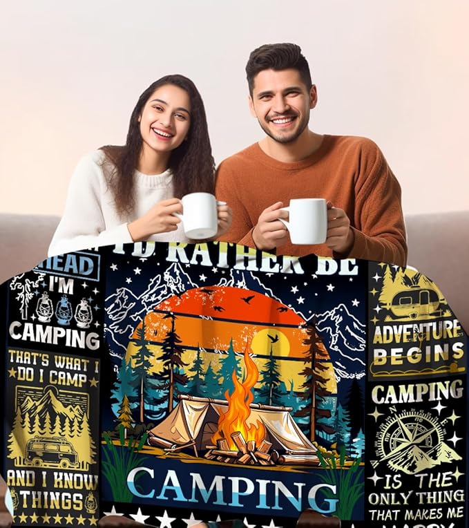 Camping Blanket Gift for Men or WomanCamping Stuff Camping Lovers thorw Blankets for Camper OutdoorGifts for Campers on Birthday Christmas Thanksgiving 80x60