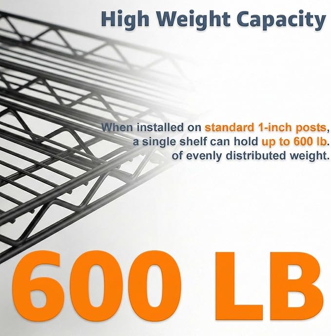 4-Pack Heavy Duty 18x30 Wire Shelf Black Epoxy 600 lb Load Capacity Industrial Storage Unit