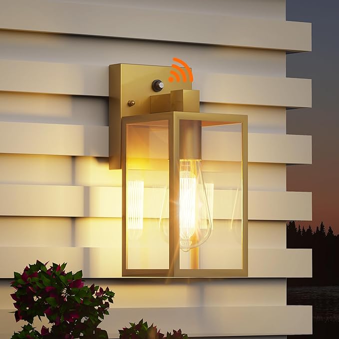 WIHTU Gold Dusk to Dawn Porch Lights Exterior Lighting Fixtures for House Waterproof Outdoor Wall Lights Wall Sconce Lamp Anti Rust Coach Lights for Doorway Garage