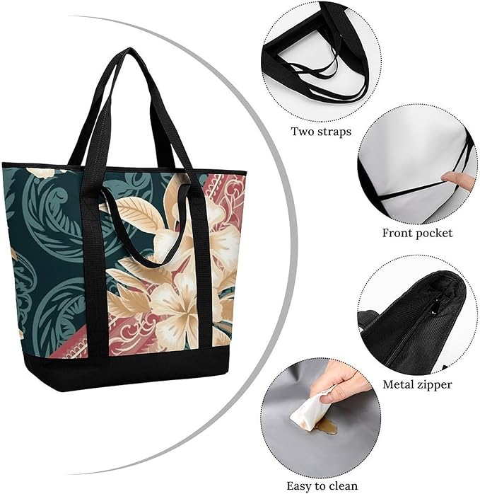 Insulated Shopping BagLarge Reusable Cooler Bags Elegant Hawaiian Pattern Printed Foldable Shopping BagTravel Waterproof Shoulder Bag