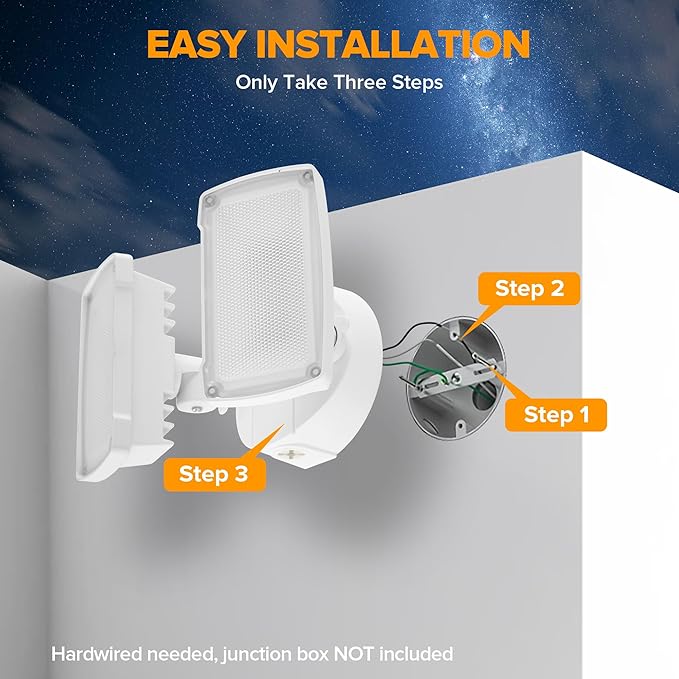 LUTEC 32W 3500LM Integrated Dual-Head LED Flood Light OutdoorSwitch Controlled LED Security Light5000K Wall Mount Exterior Flood LightP65 Waterproof for Garage Yard Patio-White