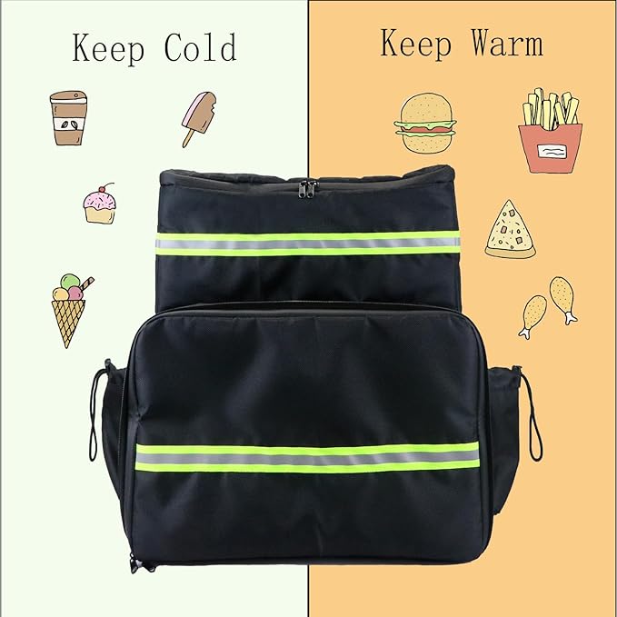 Extral Large Food Delivery Backpack17x17x16 Insulated Pizza Delivery Backpack fits 14'' 16'' Pizzas Motorcycle Food Delivery Bag for Bike with 4 Pockets for Uber Eats Doordash