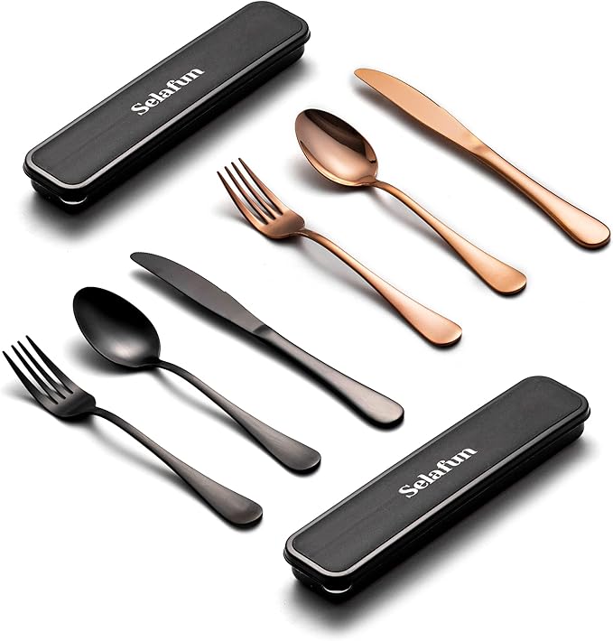 18/8 Travel Cutlery Set with Case Portable Silverware Utensils Set 8inch Stainless Steel Reusable Flatware Set Cutlery Set for Camping Picnic Hiking Office Dishwasher Safe
