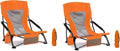 Outdoor Beach Chair for Adults Set of 2 PCS Portable Lightweight Low Back Sling Chair with Cup Holder 300lbs Capacity Camping Chair for Patio Lawn Concert Travel (Orange)