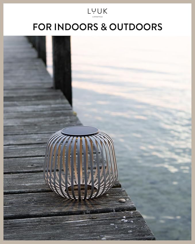 LUUK LIFESTYLE LED Table lamp with Removable Solar Panel (up to 72h Lighting) for Indoor &amp Outdoor use Cordless and Portable Metal cage Design dimmable Brightness Decorative Boho Style Light G