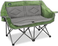 Northroad Folding Loveseat Camping Chair Portable Double Duo Full Padded Garden Chair for 2 Person Sofa w/ 2 Cup HolderWine Glass HolderMesh StorageSupport 600lbs for Picnic Beach Travel (Green)