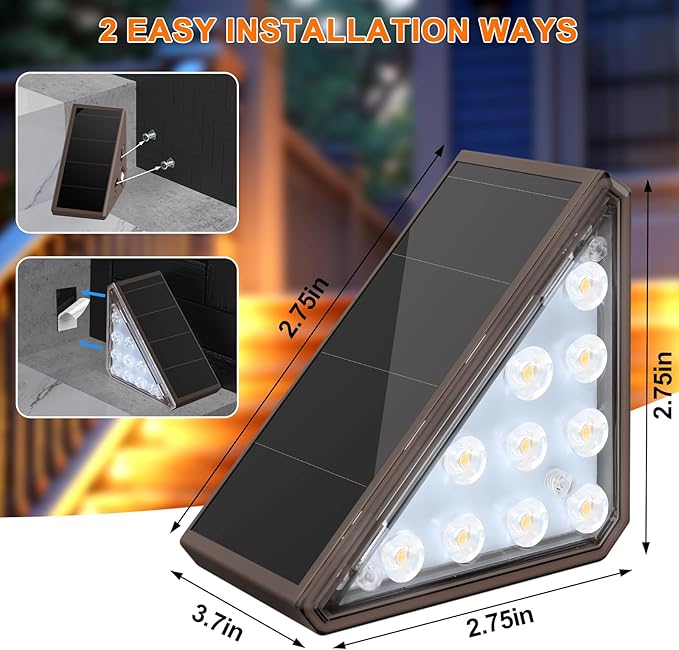8 Pack Solar Stair Lights Outdoor Step Lights with Waterproof IP67 Warm White LED Solar Light for Outside Light Decor for Stair Deck Front Step Front Porch Patio and Backyard