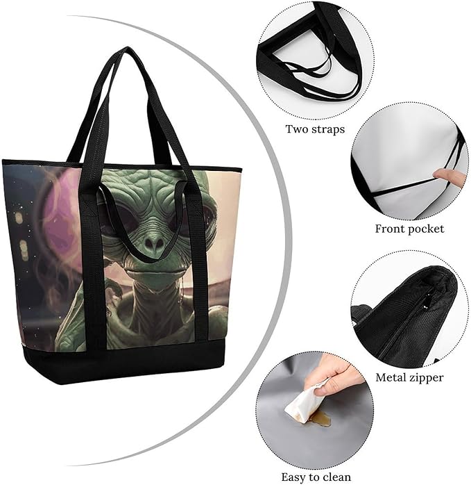 Insulated Shopping BagLarge Reusable Cooler Bags Alien Smoke Printed Foldable Shopping BagTravel Waterproof Shoulder Bag