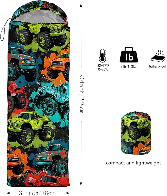 AILONEN Sports Basketball Sleeping Bag for Kids BoysWarm and Cool WeatherLightweightWaterproof Backpacking3D Galaxy Ball Print Sleeping Bag for Camping