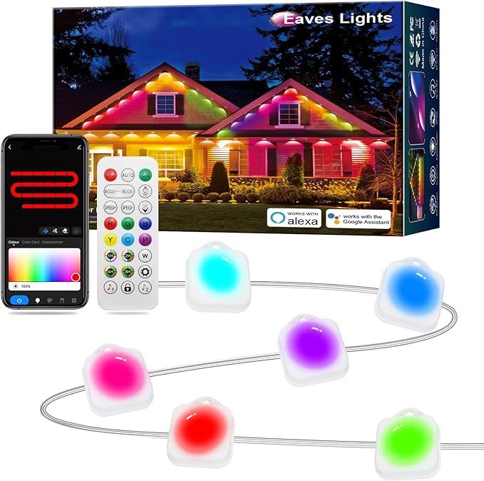 Permanent Outdoor Christmas Lights 100ft with 72 LED RGB Lights Smart Works with APP Alexa &amp Google Assistant