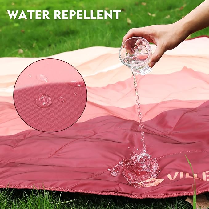 VILLEY Picnic Blanket 3-Layer Camping Blanket 52x75 Machine Washable Water Repellent and Sandproof Packable and Portable for Camping Travel Park Beach and Indoor Use