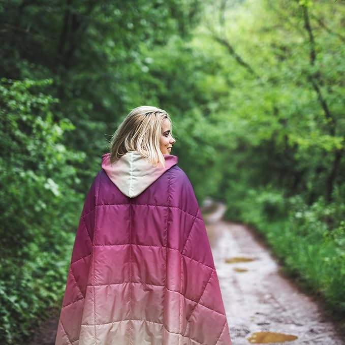 zzlamb Hooded Stadium BlanketWaterproof Outdoor Camping Blanket Polar FleeceWarm Windproof Portable for StadiumSportsPicnicBeachCarPets56x75in Dawn Fade