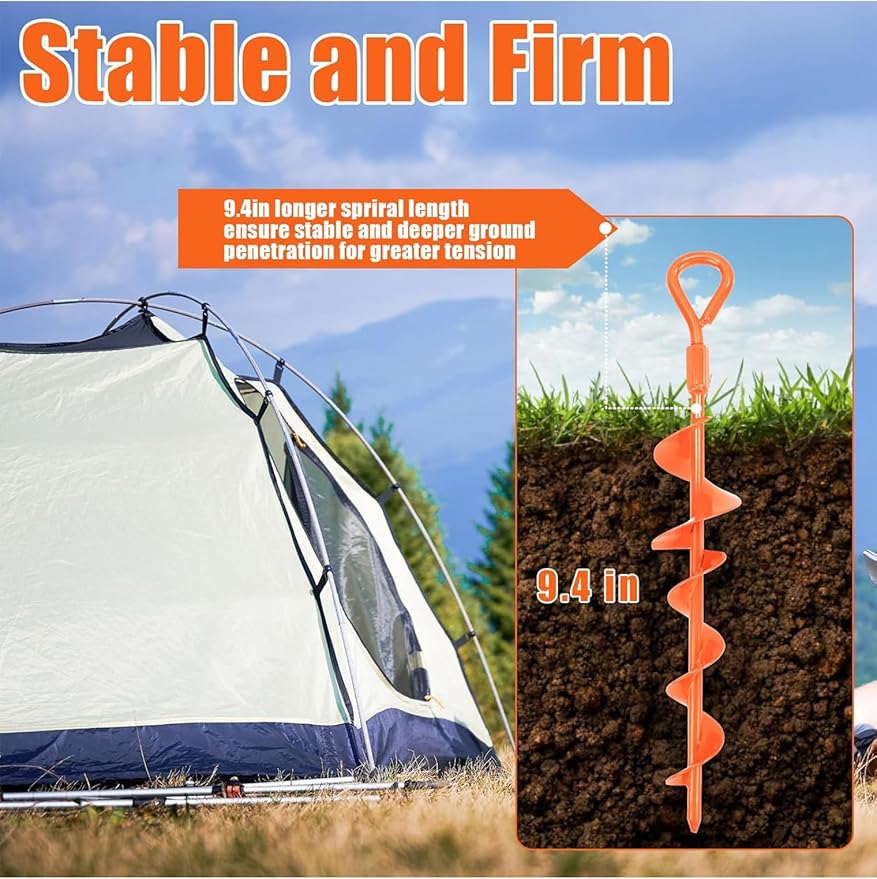 Ground Anchors Screw in 15 Inch Heavy Duty Earth Anchor Stakes for Trampoline Camping Canopies Tents Securing Animals Swing Set Anchors 6 Pack Tent Stakes